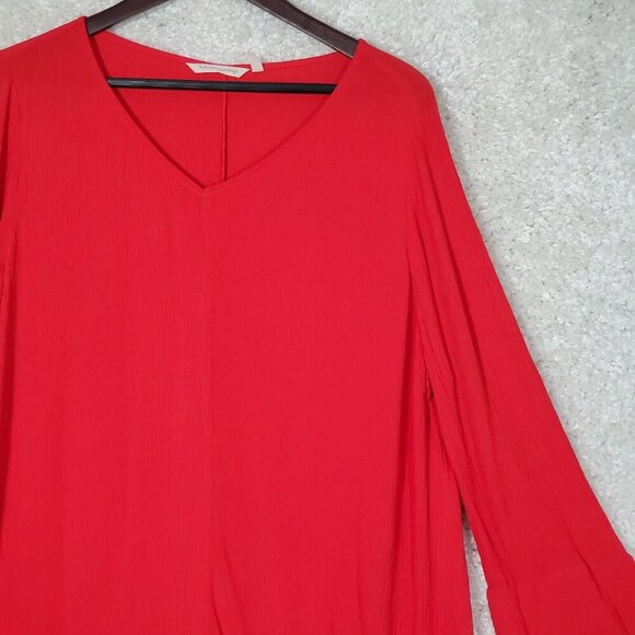 Soft Surroundings Women Gauzy Long Sleeve Dress Size Medium Red Flowy Lagenlook - Picture 3 of 13
